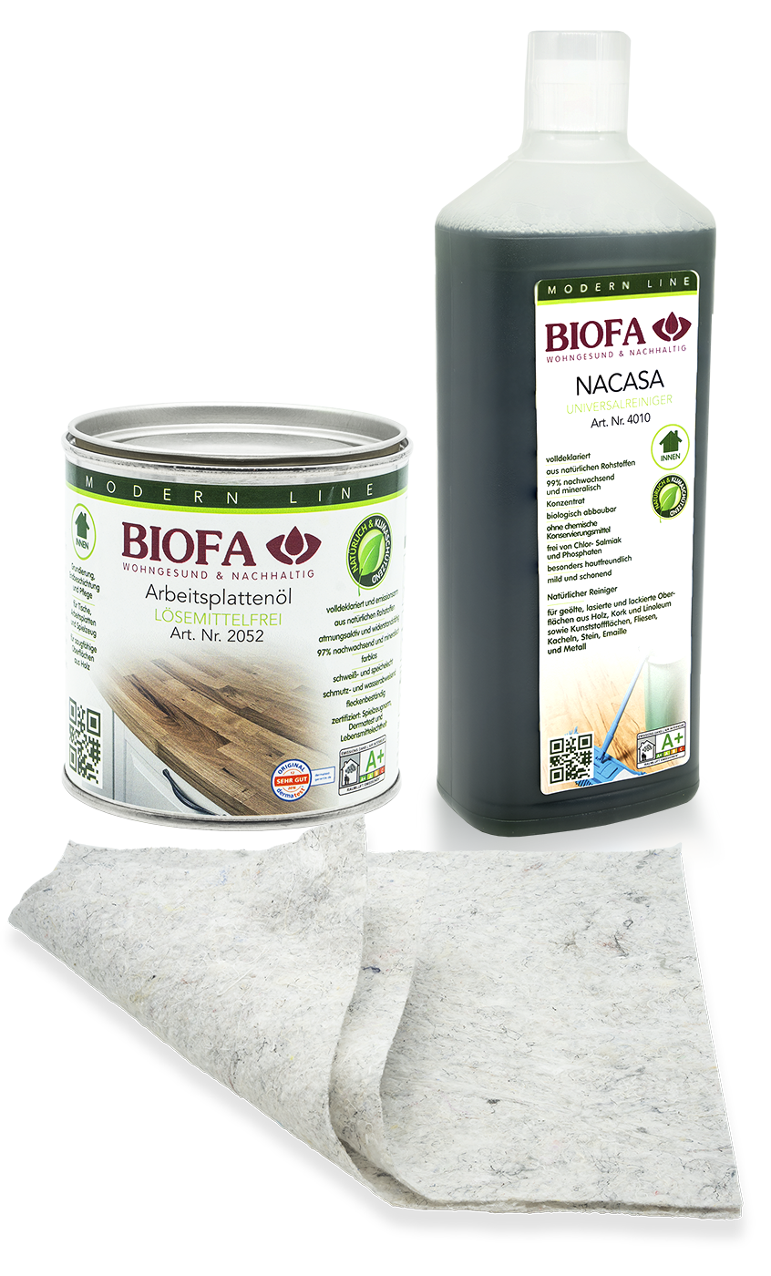 BIOFA Arbeitsplattenöl 1 L + Nacasa 1 L + 2 Ölsaugtücher