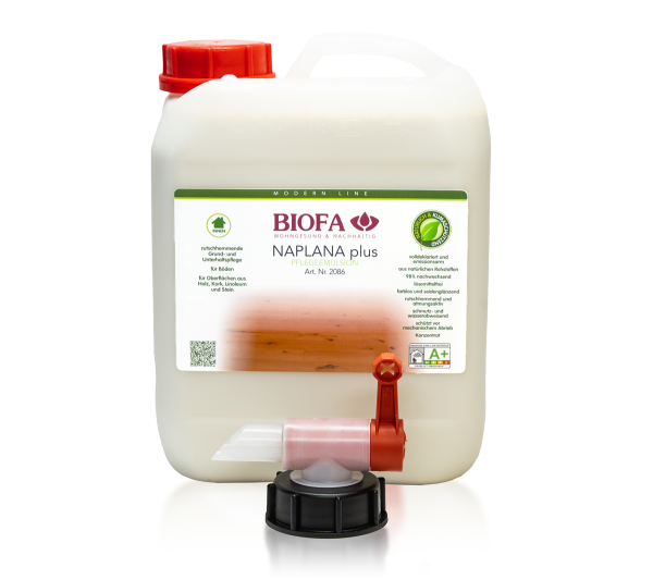 Biofa Naplana Plus 5 Liter Kanister mit Ablaufhahn 2085, lösemittelfrei, Pflege für lackierte, lasie