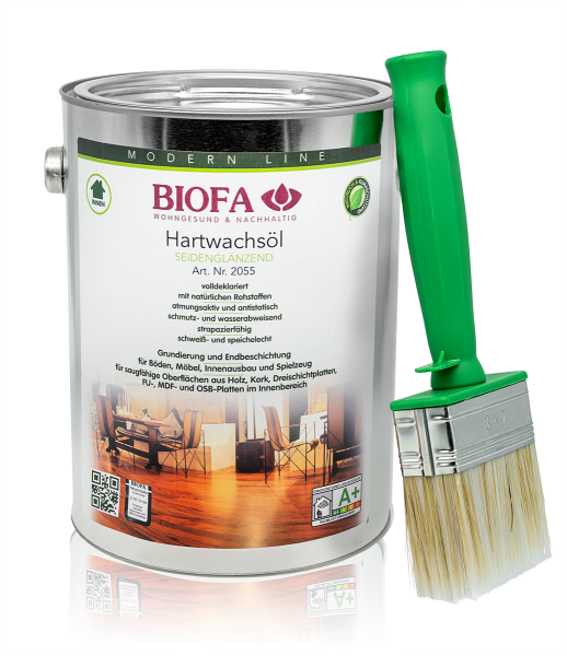 BIOFA Hartwachsöl 2,5L seidenglänzend Set mit Ölpinsel