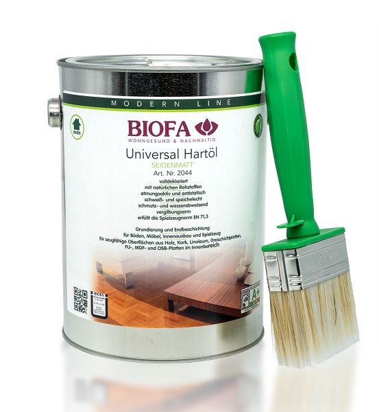 BIOFA Universal Hartöl seidenmatt 2,5L Set mit Ölpinsel