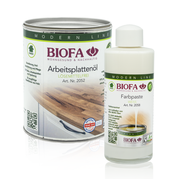 BIOFA Arbeitsplattenöl 1L + Farbpaste weiss 150ml