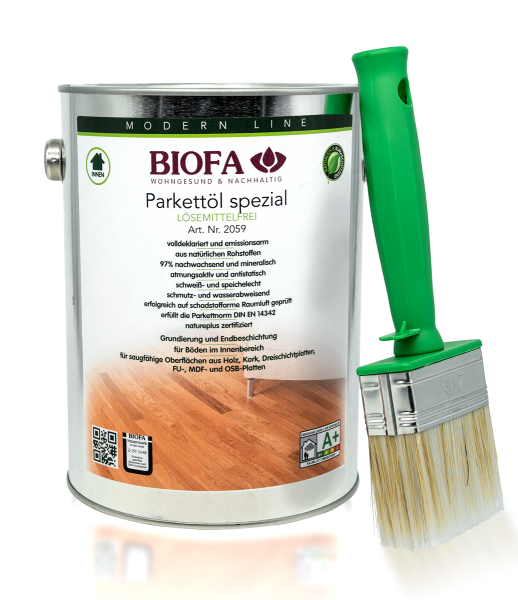 BIOFA Parkettöl spezial lösemittelfrei 2,5L Set mit Ölpinsel