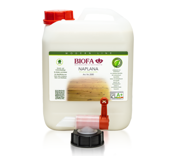 Biofa Naplana 5 Liter Kanister mit Ablaufhahn 2085, lösemittelfrei, Pflege für lackierte, lasierte,